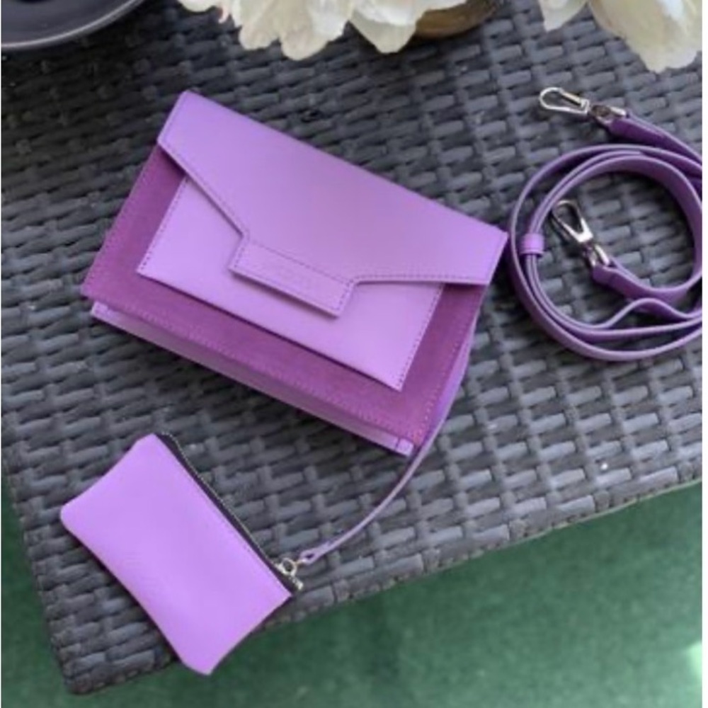 Valbona Purple Leather and Suede Crossbody Bag with Coin Pouch